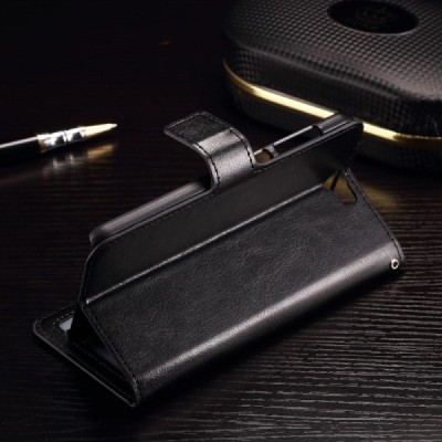 HTC One A9 atverčiamas juodas odinis dėklas - piniginė / Priedai.lt