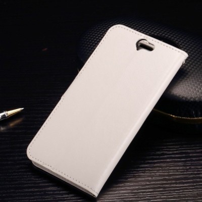HTC One A9 atverčiamas baltas odinis dėklas - piniginė / Priedai.lt