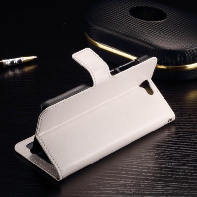 HTC One A9 atverčiamas baltas odinis dėklas - piniginė / Priedai.lt