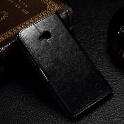 Microsoft Lumia 550 atvēramais ādas melns maciņš (maks) / Vacins.lv