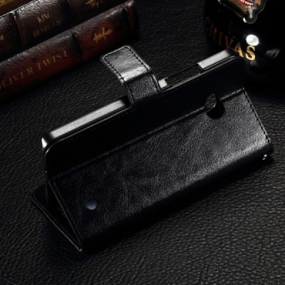 Microsoft Lumia 550 atvēramais ādas melns maciņš (maks) / Vacins.lv