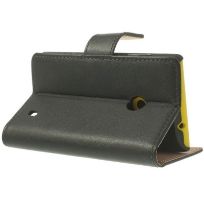 Atvērams ādas melns Nokia Lumia 520 maciņš / Vacins.lv