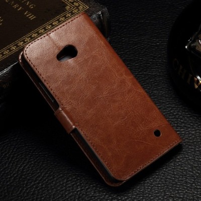 Microsoft Lumia 550 atvēramais ādas brūns maciņš (maks) / Vacins.lv