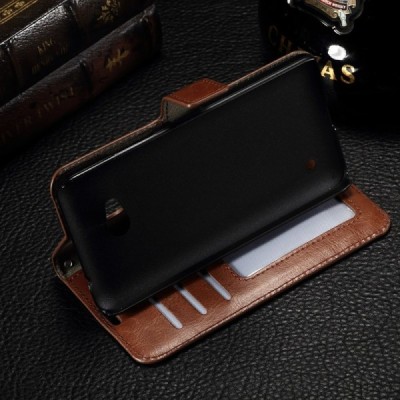 Microsoft Lumia 550 atvēramais ādas brūns maciņš (maks) / Vacins.lv