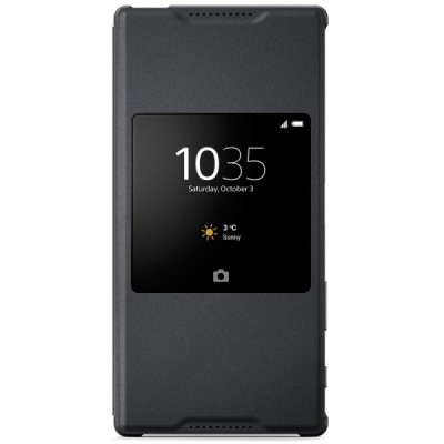 Oficialius Sony Xperia Z5 Premium Style Cover Window juodas atverčiamas dėklas SCR46 / Priedai.lt