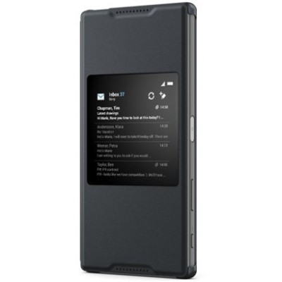 Oficialius Sony Xperia Z5 Premium Style Cover Window juodas atverčiamas dėklas SCR46 / Priedai.lt