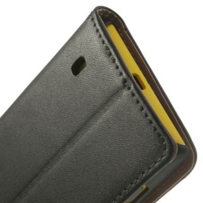 Atvērams ādas melns Nokia Lumia 520 maciņš / Vacins.lv
