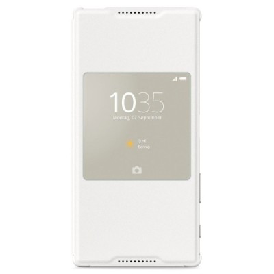 Oficialius Sony Xperia Z5 Premium Style Cover Window baltas atverčiamas dėklas SCR46 / Priedai.lt