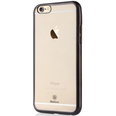 Apple iPhone 6 (6s) „Baseus“ Shining Case TPU silikoninis skaidrus permatomas itin plonas dėklas su juodu rėmeliu / Priedai.lt