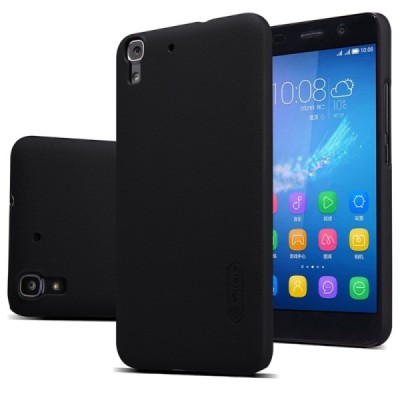 Huawei Y6 Nillkin Frosted Shield juodas plastikinis dėklas + apsauginė ekrano plėvelė / Priedai.lt