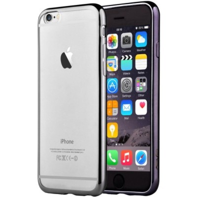 Apple iPhone 6 (6s) „Devia“ Glitter Case TPU silikoninis skaidrus permatomas itin plonas dėklas su juodu rėmeliu ir apsauginis e