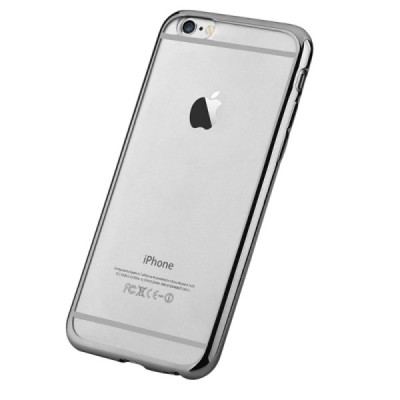 Apple iPhone 6S elegants „Devia“ Glitter dzidrs (caurspīdīgs) silikona apvalks (apmales melnā krāsā) ar ekrāna aizsargstikls / V