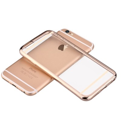 Apple iPhone 6 (6s) „Devia“ Glitter Case TPU silikoninis skaidrus permatomas itin plonas dėklas su auksiniu rėmeliu ir apsaugini