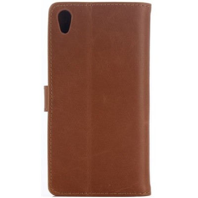 Sony Xperia Z5 Premium atvēramais ādas gaiši brūns retro maciņš (maks) / Vacins.lv