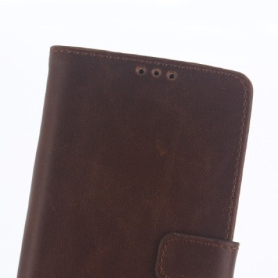 Sony Xperia Z5 Premium atverčiamas tamsiai rudas odinis retro dėklas - piniginė / Priedai.lt