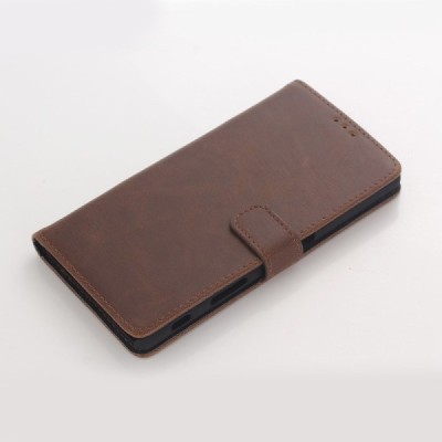 Sony Xperia Z5 Premium atverčiamas tamsiai rudas odinis retro dėklas - piniginė / Priedai.lt