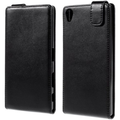 Sony Xperia Z5 Premium klasikinis vertikaliai atverčiamas juodas odinis dėklas / Priedai.lt