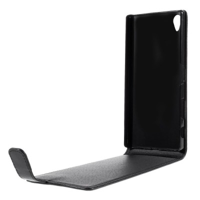 Sony Xperia Z5 Premium klasikinis vertikaliai atverčiamas juodas odinis dėklas / Priedai.lt