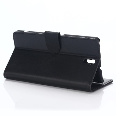 Sony Xperia C5 Ultra atvēramais ādas melns retro maciņš (maks) / Vacins.lv