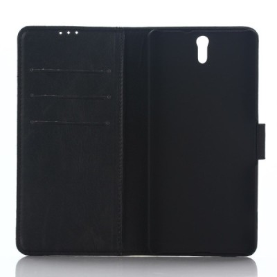 Sony Xperia C5 Ultra atvēramais ādas melns retro maciņš (maks) / Vacins.lv