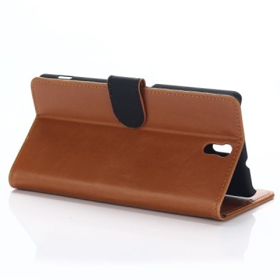 Sony Xperia C5 Ultra atverčiamas šviesiai rudas odinis retro dėklas - piniginė / Priedai.lt