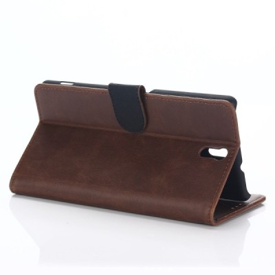 Sony Xperia C5 Ultra atvēramais ādas tumši brūns retro maciņš (maks) / Vacins.lv