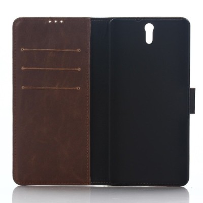 Sony Xperia C5 Ultra atvēramais ādas tumši brūns retro maciņš (maks) / Vacins.lv