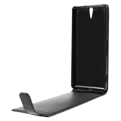 Sony Xperia C5 Ultra klasisks ādas vertikāli atvēramais melns maciņš / Vacins.lv