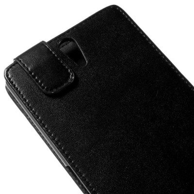 Sony Xperia C5 Ultra klasisks ādas vertikāli atvēramais melns maciņš / Vacins.lv