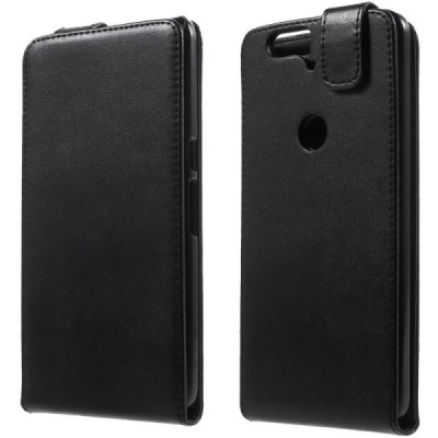 Huawei Nexus 6P klasikinis vertikaliai atverčiamas juodas odinis dėklas / Priedai.lt