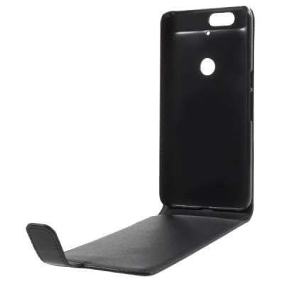 Huawei Nexus 6P klasisks ādas vertikāli atvēramais melns maciņš / Vacins.lv
