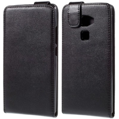 Huawei Mate S klasisks ādas vertikāli atvēramais melns maciņš / Vacins.lv