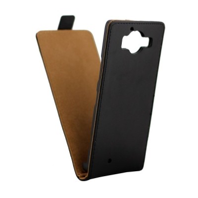 Microsoft Lumia 950 klasikinis vertikaliai atverčiamas juodas odinis dėklas / Priedai.lt