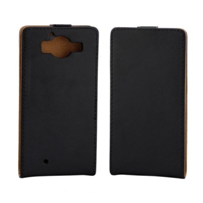 Microsoft Lumia 950 klasikinis vertikaliai atverčiamas juodas odinis dėklas / Priedai.lt