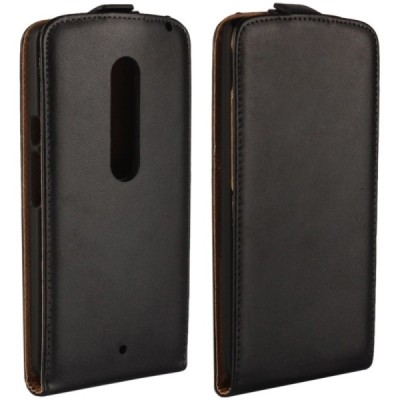 Motorola Moto X Play klasikinis vertikaliai atverčiamas juodas odinis dėklas / Priedai.lt