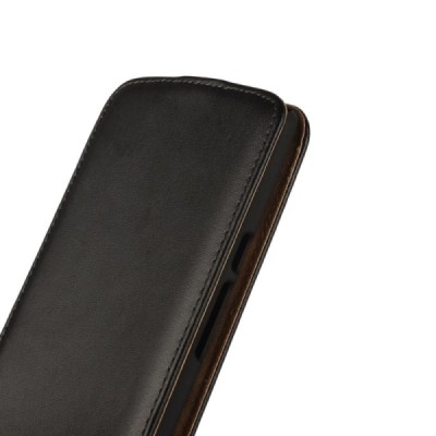 Motorola Moto X Play klasisks ādas vertikāli atvēramais melns maciņš / Vacins.lv