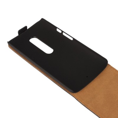 Motorola Moto X Play klasisks ādas vertikāli atvēramais melns maciņš / Vacins.lv