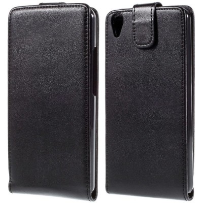 Huawei Y6 klasisks ādas vertikāli atvēramais melns maciņš / Vacins.lv