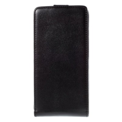 Huawei Y6 klasisks ādas vertikāli atvēramais melns maciņš / Vacins.lv