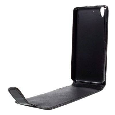 Huawei Y6 klasisks ādas vertikāli atvēramais melns maciņš / Vacins.lv