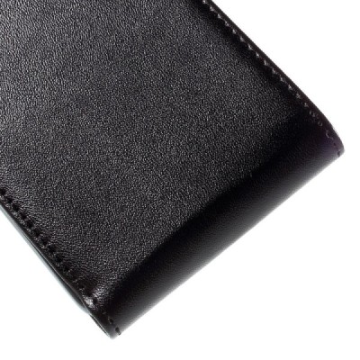 Huawei Y6 klasisks ādas vertikāli atvēramais melns maciņš / Vacins.lv