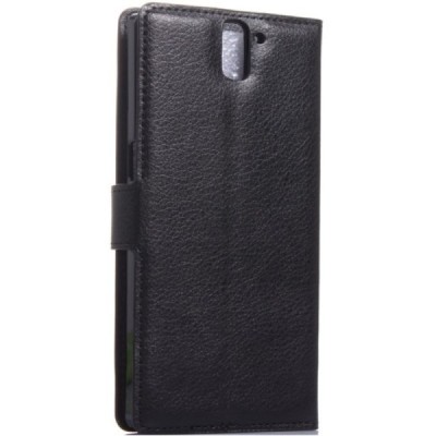 OnePlus One atverčiamas juodas odinis Litchi dėklas - piniginė / Priedai.lt