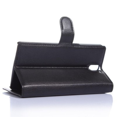 OnePlus One atverčiamas juodas odinis Litchi dėklas - piniginė / Priedai.lt