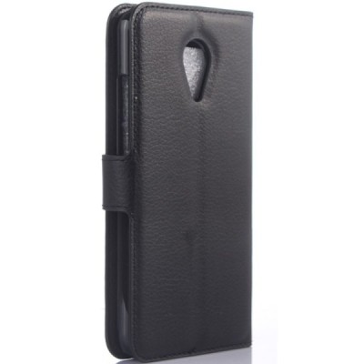 Meizu MX5 atvēramais melns ādas Litchi maciņš - maks / Vacins.lv