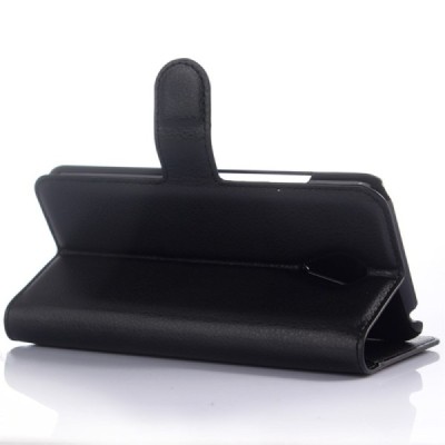 Meizu MX5 atvēramais melns ādas Litchi maciņš - maks / Vacins.lv