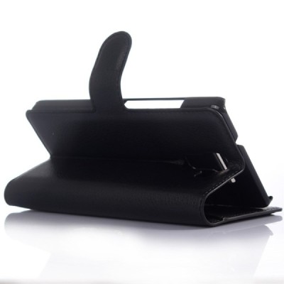 Huawei Honor 7 atverčiamas juodas odinis Litchi dėklas - piniginė / Priedai.lt