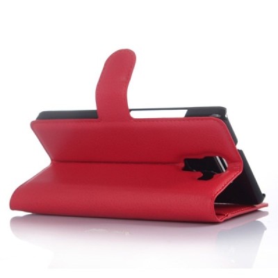 Huawei Honor 7 atvēramais sarkans ādas Litchi maciņš - maks / Vacins.lv