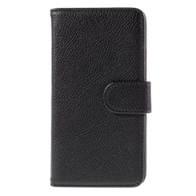 Huawei Y6 atvēramais melns ādas Litchi maciņš - maks / Vacins.lv