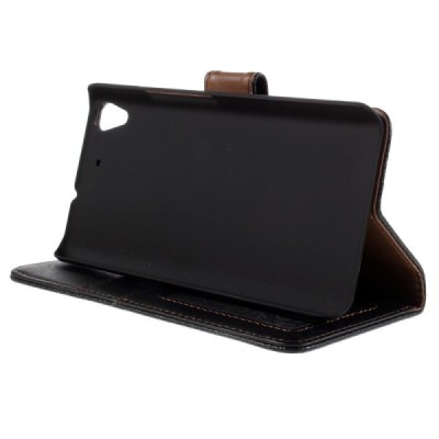 Huawei Y6 atvēramais melns ādas Litchi maciņš - maks / Vacins.lv