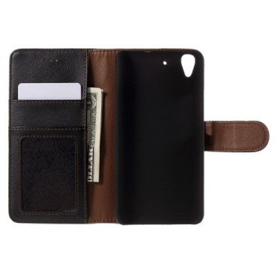 Huawei Y6 atvēramais melns ādas Litchi maciņš - maks / Vacins.lv